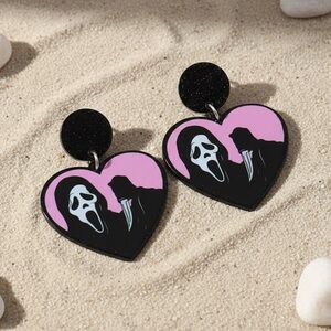 Heart-Shaped Pink and Black Earrings